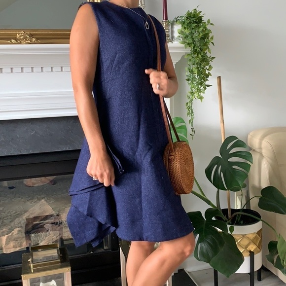 Tish Cox Blue wool dress ruffle midi sleeveless - Picture 3 of 16